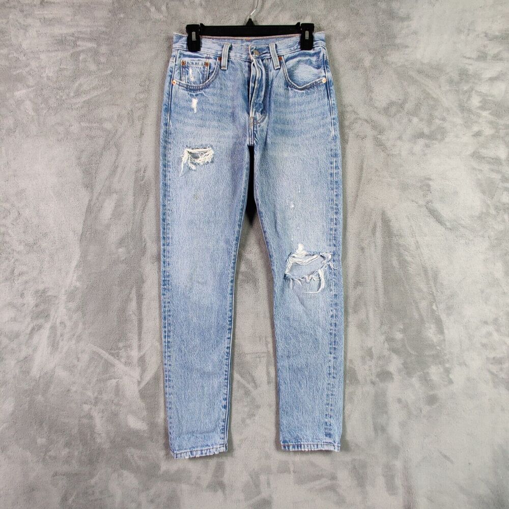 Levis 501 Jeans Women 25 Blue Skinny High Rise Denim Ripped Button Fly Pants